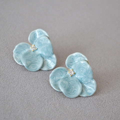 Orecchini a Bottone a Forma di Orchidea in Smalto Artigianale Vintage Con Strass Perno in Argento Sterling 925 Donna