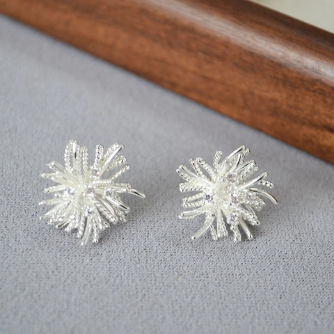 Orecchini a Bottone Vintage a Forma di Fiore di Fuochi d'Artificio Con Perno in Argento 925 Orecchini Eleganti Donna