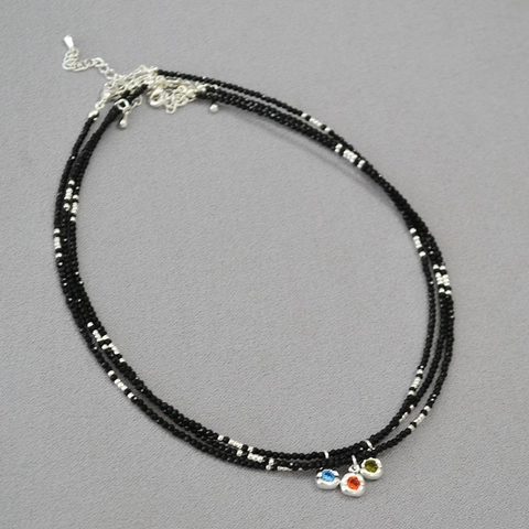 Collar con Colgante de Abalorios de Espinela Negra Vintage para Mujer Cobre Plateado Circonia Colorida Joyería