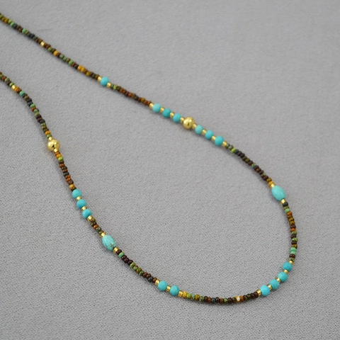 Collana di Perline Multicolore Bohémien per Donna Vintage Fatta a Mano Pietra Turchese Rame Placcato Oro Collana Choker Gioielli