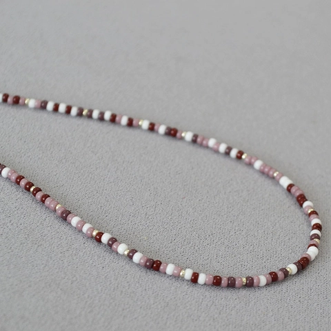 Set Collana e Bracciale in Perline Miyuki Fatto a Mano Boho Vintage Elegante Rosso Viola Bianco Gioielli per Donna