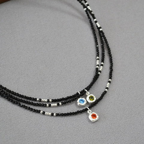 Collar con Colgante de Abalorios de Espinela Negra Vintage para Mujer Cobre Plateado Circonia Colorida Joyería