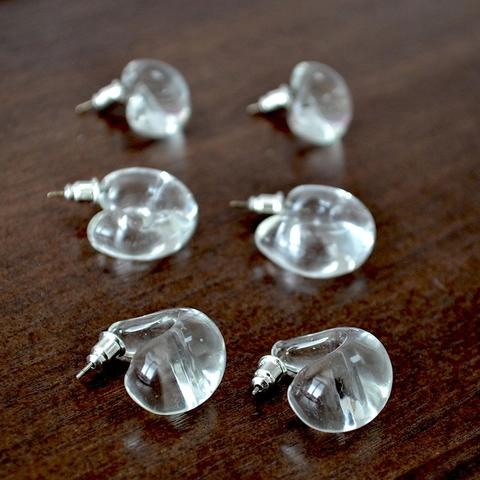 Handmade Transparent Lampwork Glass Stud Earrings Individual Minimalist Teardrop C-Shape Copper Post Daily Jewelry For Women