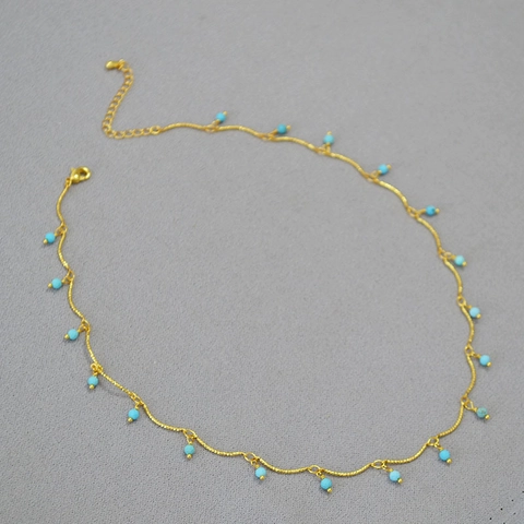 Vintage Messing Gold Überzogene Türkis Perlenkette Armband Für Damen Künstlerische Urlaub Stil Boho Minimalistischen Schmuck