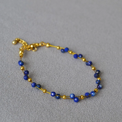 Bracciale Artigianale a Doppio Strato Minimalista Perle da Donna Lapislazzuli Turchese Tormalina Pietra Naturale Placcato Oro