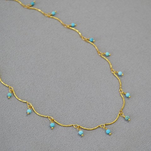 Vintage Messing Gold Überzogene Türkis Perlenkette Armband Für Damen Künstlerische Urlaub Stil Boho Minimalistischen Schmuck