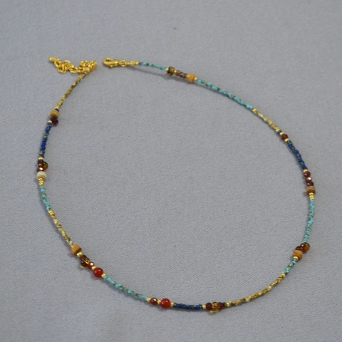 Collar de Cuentas Hecho a Mano para Mujer Estilo Retro Corte Colorido Ágata Roja Choker Boho Joyería Chapada en Oro Regalo