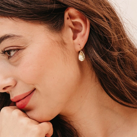 Handmade Brass Hammered Waterdrop Leaf Drop Earrings Gold Silver Plated Textured Dangle Earrings For Women Fashion Jewelry