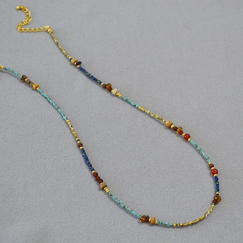 Collar de Cuentas Hecho a Mano para Mujer Estilo Retro Corte Colorido Ágata Roja Choker Boho Joyería Chapada en Oro Regalo