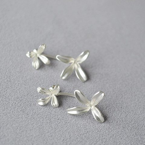Pendientes de Botón de Cobre Plateados Vintage para Mujer Con Poste de Plata de Ley 925 Joyería Floral Elegante