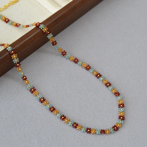 Collana Boho Fatta a Mano con Perline Margherita per Donna Vintage Floreale Girocollo in Perline di Vetro Gioielli
