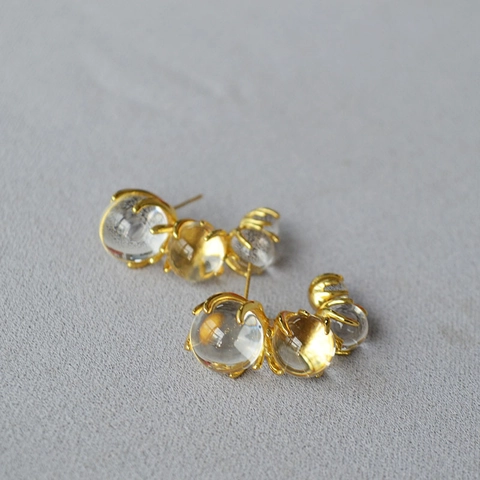 Moderne Gradient Glas Ball C-Förmige Ohrstecker Mit 925 Sterling Silber Stift Minimalistisch Kupfer Gold Überzogen Damen Schmuck
