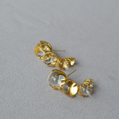Moderne Gradient Glas Ball C-Förmige Ohrstecker Mit 925 Sterling Silber Stift Minimalistisch Kupfer Gold Überzogen Damen Schmuck