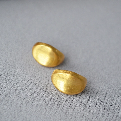 Orecchini a Bottone Ovali in Oro Spazzolato Vintage Con Perno in Argento Sterling 925 Gioielli Minimalisti Geometrici Donna