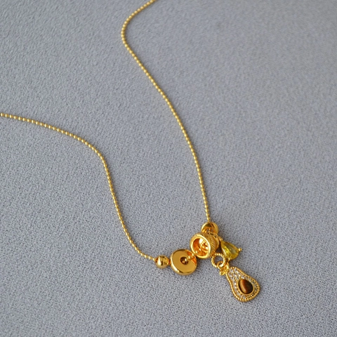 Französische Vintage Avocado Anhänger Halskette Für Damen Tigerauge Zirkonia Kupfer Vergoldet Kugelkette Schlüsselbein Schmuck