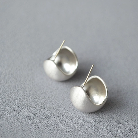 Orecchini a Bottone Minimalisti in Ottone Emisfero Spazzolato Con Perno in Argento Sterling 925 Oro Argento Gioielli Donna