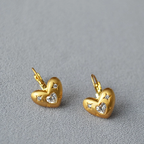Heart Zirconia Leverback Earrings For Women Brushed Brass Gold Silver Plated Elegant Star Drop Earrings Jewelry