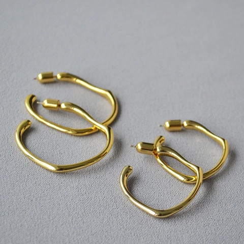 Irregular Wave Hoop Earrings 925 Sterling Silver Post Brass Gold Plated High End Simple Geometric Large Earrings For Women Jewelry