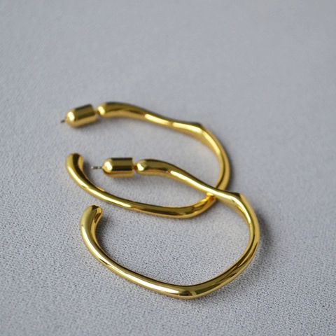 Irregular Wave Hoop Earrings 925 Sterling Silver Post Brass Gold Plated High End Simple Geometric Large Earrings For Women Jewelry