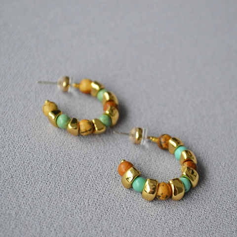 Orecchini a Cerchio C in Pietra Naturale Boemia per Donna Ottone Vintage Placcato Oro Perno in Argento Sterling 925 Gioielli