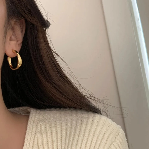 Pendientes de Botón de Aro Irregulares en Forma de C Latón Chapado en Oro Con Poste de Plata 925 Joyería para Mujer