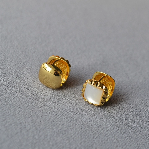 Orecchini a Cerchio Quadrati in Ottone Placcato Oro Vintage per Donna Orecchini Huggie Minimalisti Geometrici con Intarsio di Perle Artificiali