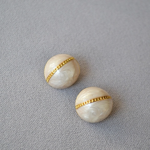 Orecchini a Bottone in Smalto Vintage Bianco Perla Placcati in Oro Con Perno in Argento Sterling 925 Per Donna Regalo Elegante
