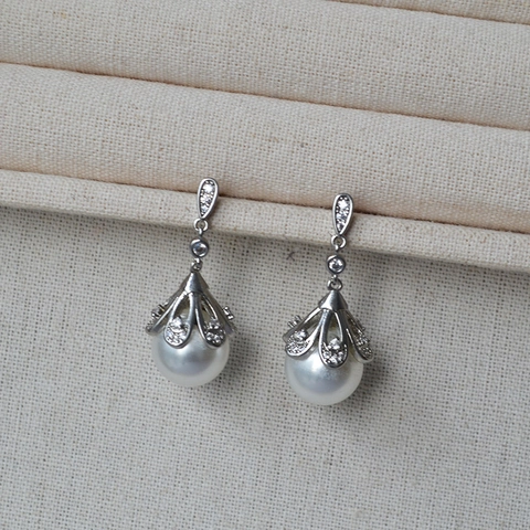 Vintage Copper Flower Drop Earrings With 925 Sterling Silver Earring Post Zirconia Artificial Pearl Earrings For Women