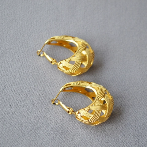 Orecchini Vintage A Rete Intrecciata In Ottone Placcato Oro Con Perno In Argento Sterling 925 Nicchia Lusso Donna