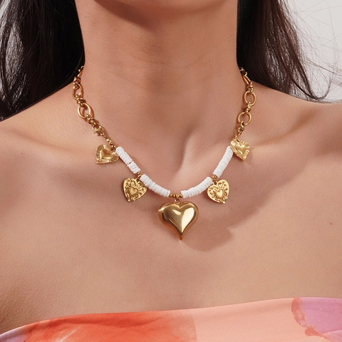 Böhmische Edelstahl Perlen Halskette Für Damen Vergoldet Muschel Seestern Sonne Mond Herz Anhänger Urlaub Schmuck