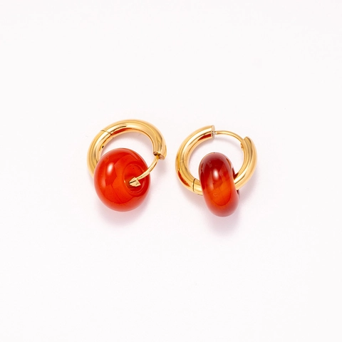 Orecchini a Cerchio in Acciaio Inossidabile Vintage Placcati Oro 18K con Perline in Pietra Naturale per Donna Gioielli