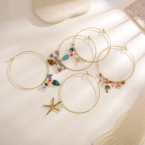 Stainless Steel Natural Stone Starfish Heart Pendant Choker Necklace Bohemian Beach Style Gold Color Marine Jewelry For Women
