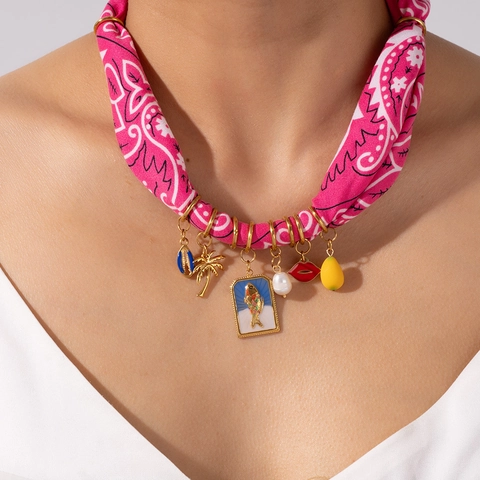 Collana a Sciarpa Stampata Bohémien da Donna Pendenti Marini in Acciaio Inossidabile Conchiglia Cavalluccio Marino Gioielli