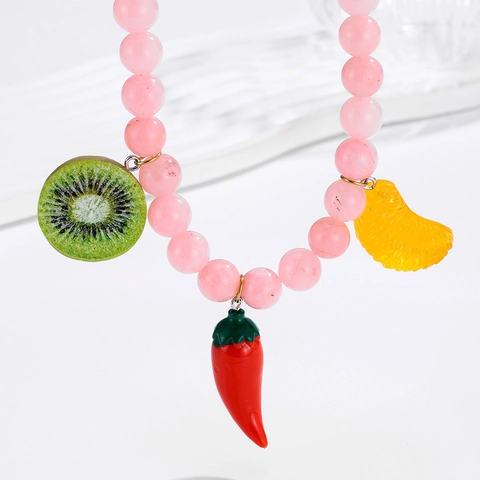 Titanium Stahl Rosa Perlenkette Mit Kiwi Chili Orange Frucht Anhängern Mode Dopamin Strand Schmuck Für Damen