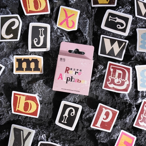 Ensemble d'Autocollants Alphabet Chiffres Vintage Rétro pour Décoration de Scrapbooking Bricolage Étiquettes Autocollantes