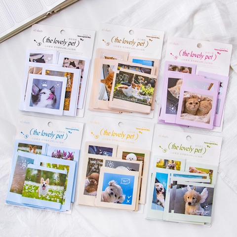 Cute Pet Animal LOMO Stickers Korean Style Writable Polaroid DIY Scrapbooking Decor Stickers Cat Dog Theme