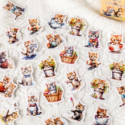Adesivi Estetici in Scatola Retro Cane Gatto Floreale Paesaggio Decalcomanie in Carta Autoadesiva per Planner Fai da Te