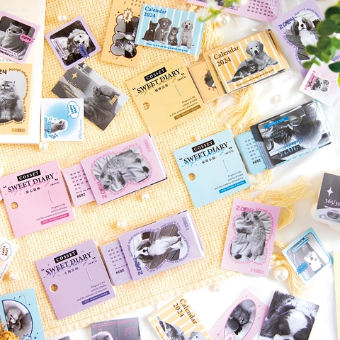 Simpatici Adesivi Calendario 2024 per Animali Domestici Gatto Cane Fai da Te Diario Scrapbooking Adesivi in Carta Decorativa