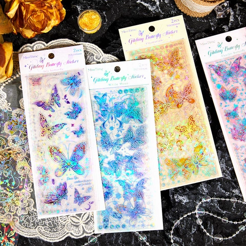 Schmetterling Aufkleber Set Vintage PET Laser Holographisch Goldprägung Scrapbooking Journal Dekoration Material