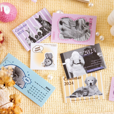 Simpatici Adesivi Calendario 2024 per Animali Domestici Gatto Cane Fai da Te Diario Scrapbooking Adesivi in Carta Decorativa