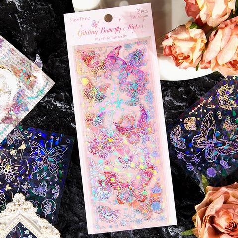 Schmetterling Aufkleber Set Vintage PET Laser Holographisch Goldprägung Scrapbooking Journal Dekoration Material
