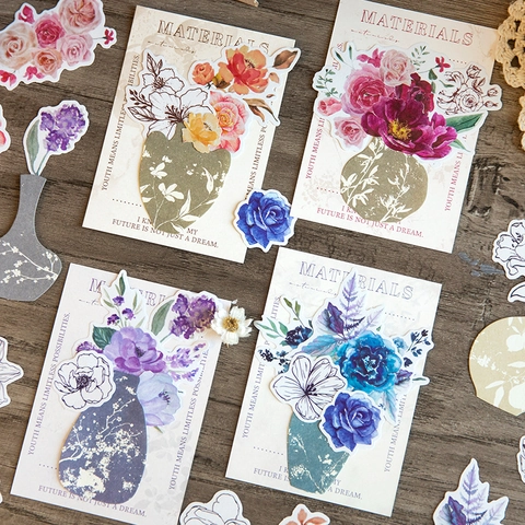 Material de Decoración Scrapbooking Vintage Plantas Flores Jarrones Calcomanías Papel Washi Para Diarios DIY