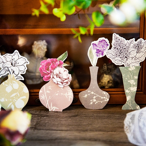 Material de Decoración Scrapbooking Vintage Plantas Flores Jarrones Calcomanías Papel Washi Para Diarios DIY