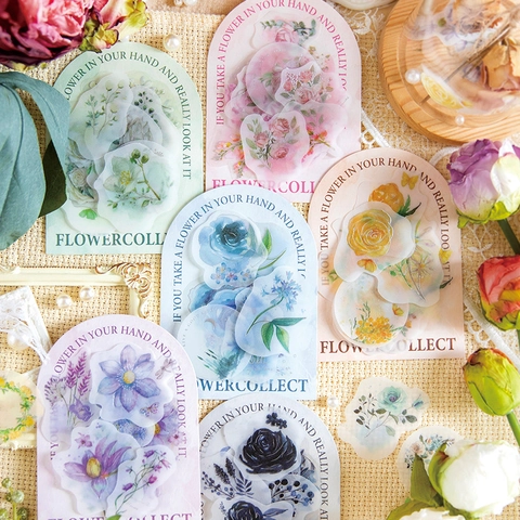 Adesivi in PET e Carta Velina a Fiori Vintage per Scrapbooking Journaling DIY Decalcomanie Floreali Decorative Cancelleria
