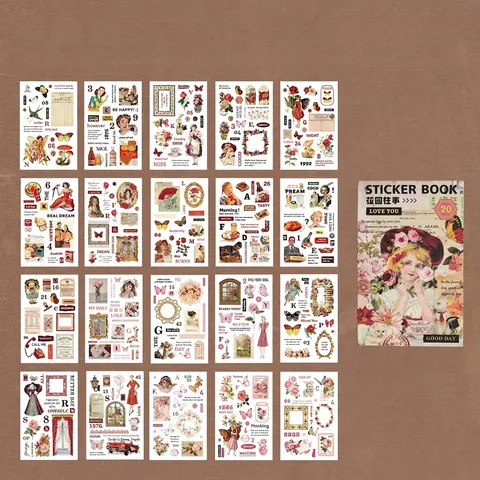 Vintage Washi Sticker Book Retro Literary Journal DIY Decorative Material Notebooks Scrapbook Supplies