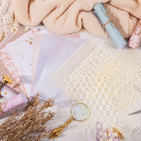 Vintage Mixed Material Scrapbooking Paper Kit With Lace Gauze DIY Journaling Hand Account Decoration Retro Stationery