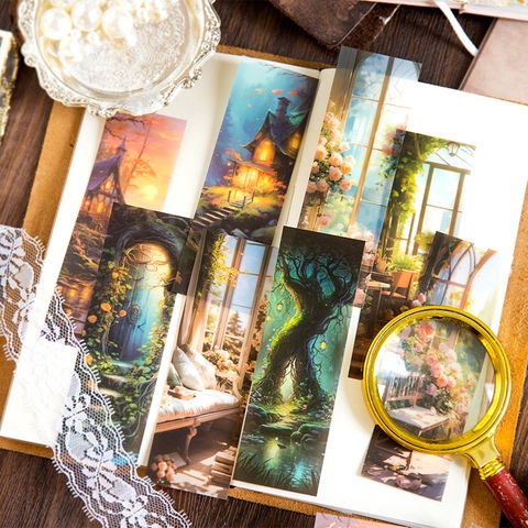 Vintage PET Landscape Bookmarks Lost Dreams Series Floral Forest Scenery Decorative Stickers For DIY Scrapbooking Supplies