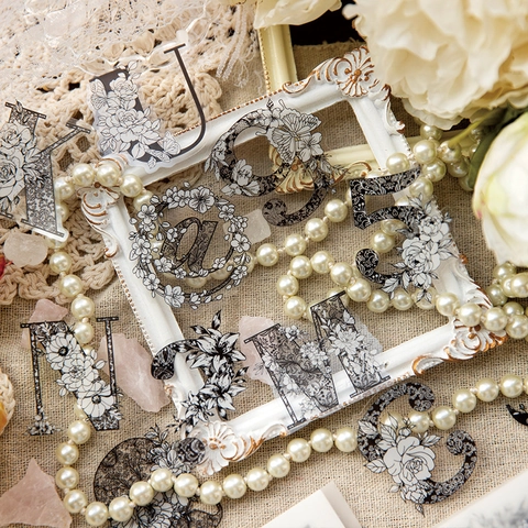 52Pezzi Vintage Floreale Lettera Numero PET Adesivi Retro Impermeabile Scrapbooking DIY Diario Estetico Adesivi Set