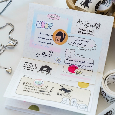 Nastro Washi con Gatto Nero Minimalista per Scrapbooking Nastro di Carta Decorativo Disegnato a Mano Fai Da Te Forniture Artigianali
