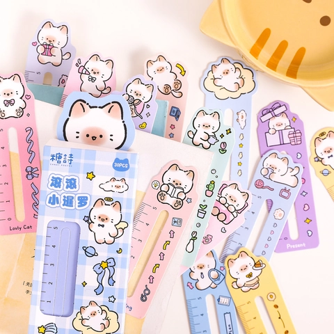 Règle Marque-page en Forme de Chat Siamois Mignon pour Étudiants Papeterie Carton Blanc Découpe Petit Chat Dessin Animé